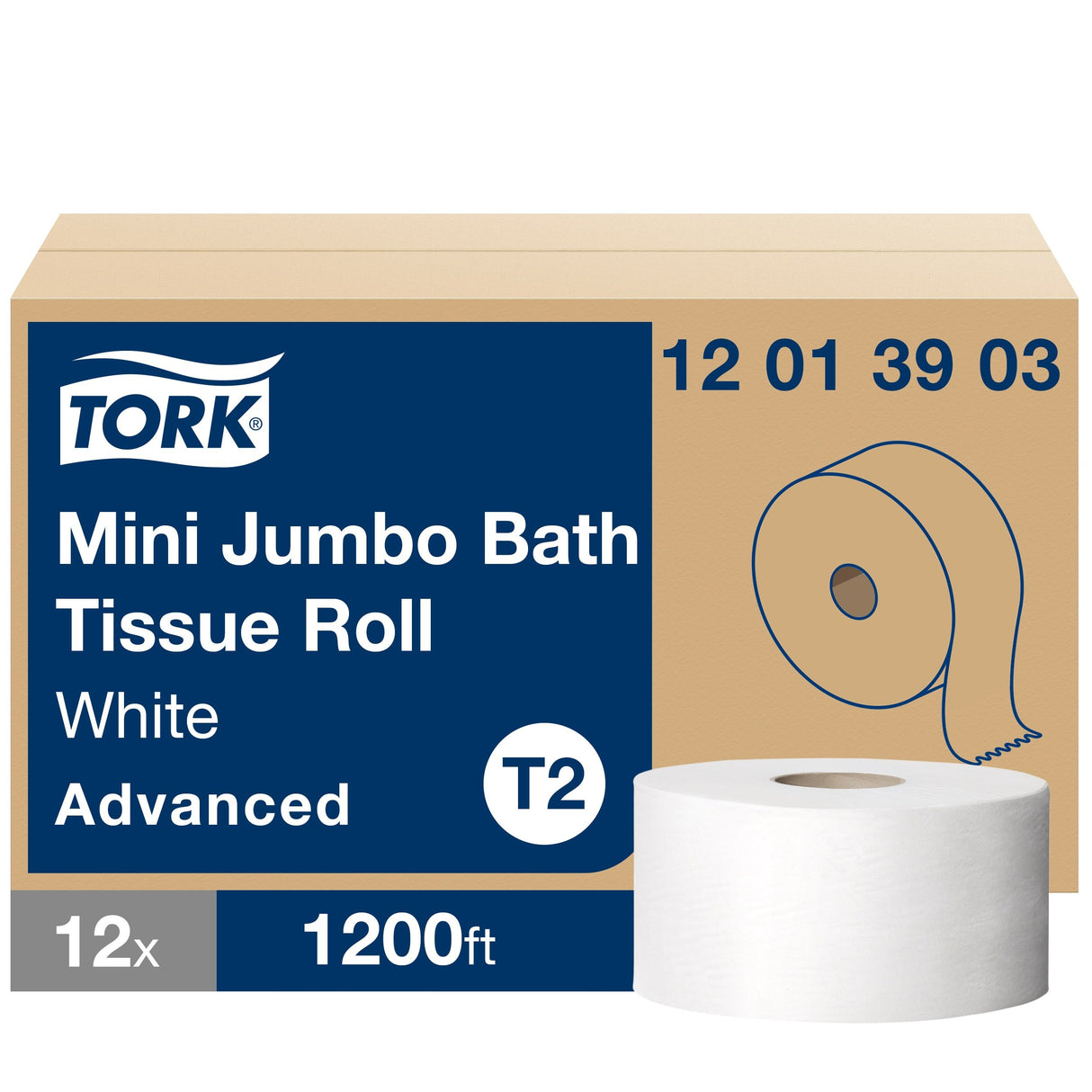 TorkÂ® Advanced Mini Jumbo Toilet Paper, 1-Ply, 1200-ft., 12 Rolls (12013903)