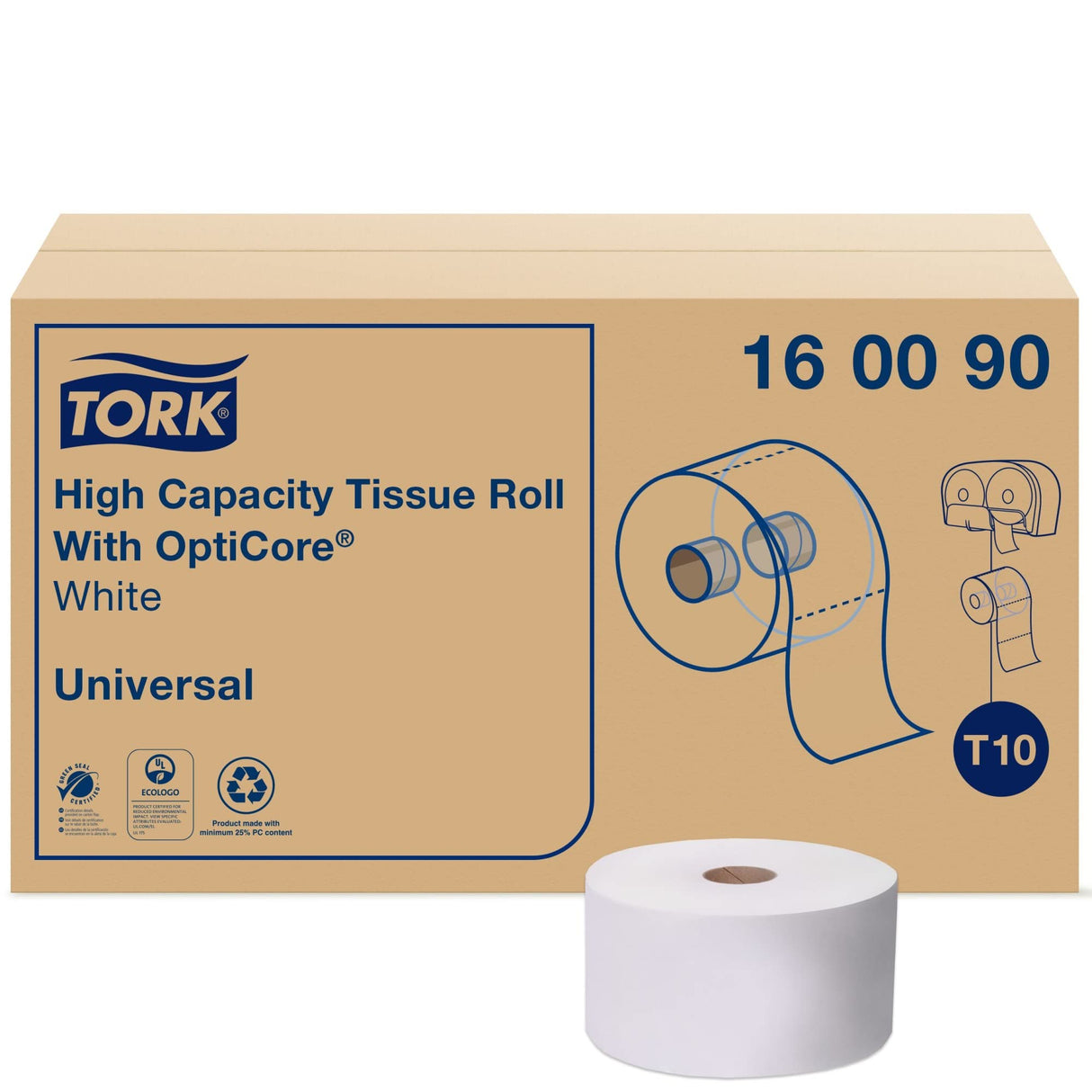 TorkÂ® Universal High Capacity Toilet Paper w/OptiCore, 2-Ply, 12 Rolls (160090)