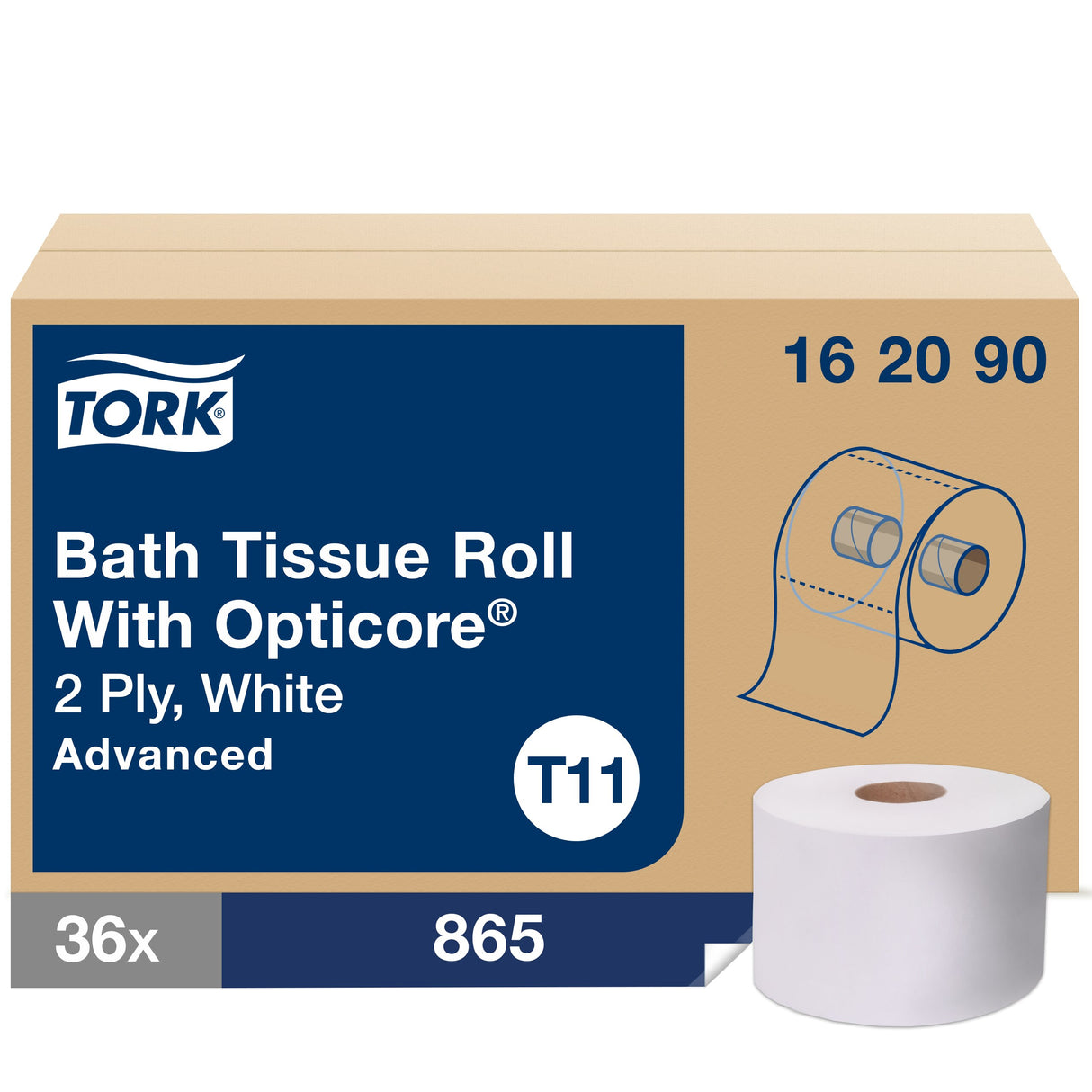TorkÂ® Advanced OptiCore Toilet Paper, 2-Ply, 865 Sheets, 36 Rolls (162090)