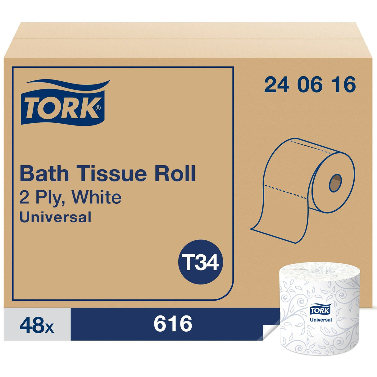 TorkÂ® Standard 2-Ply Toilet Paper, 616 Sheets, White, 48 Rolls (240616)