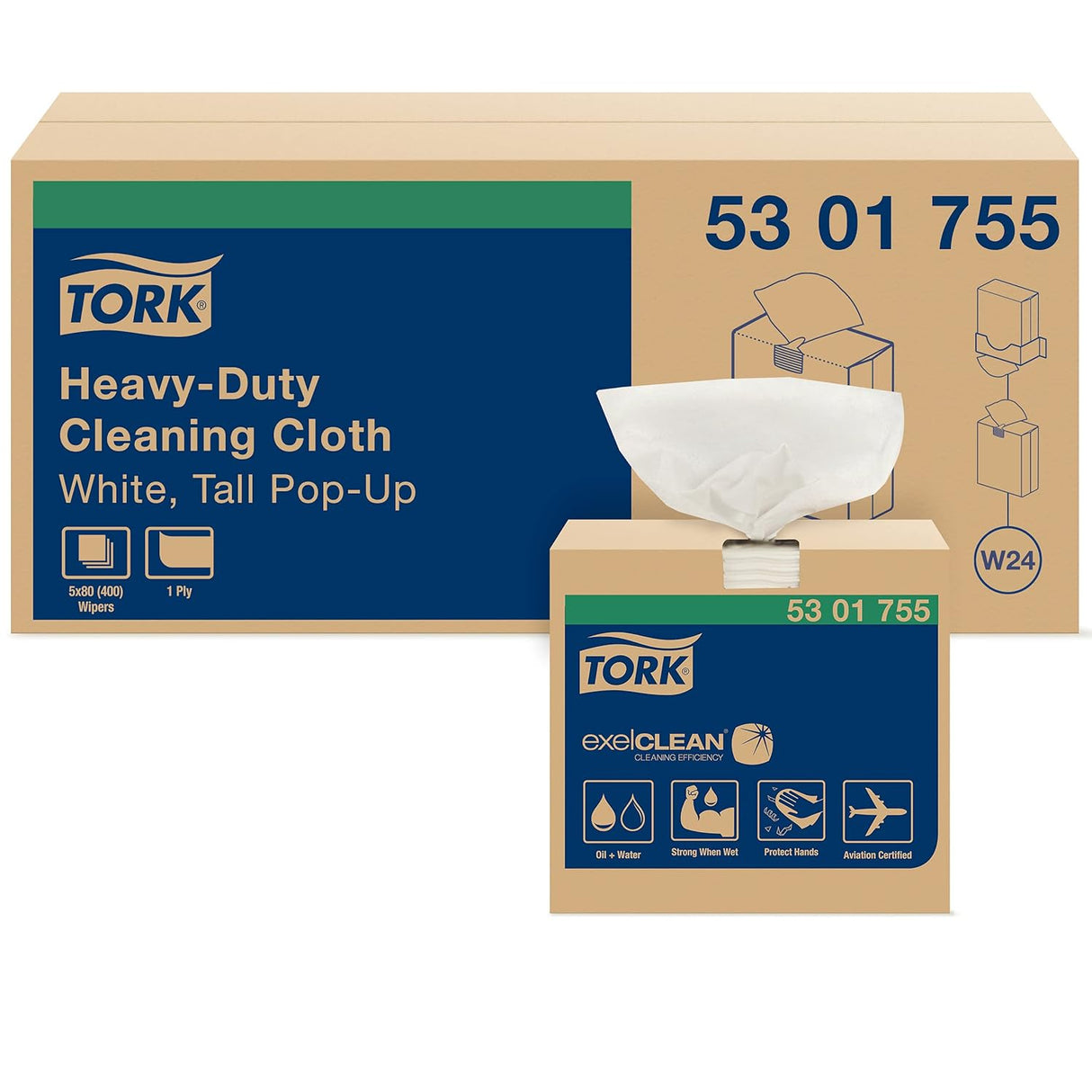 TorkÂ® Heavy-Duty Cleaning Towel, White, 80 Towels, 5 Boxes (5301755)