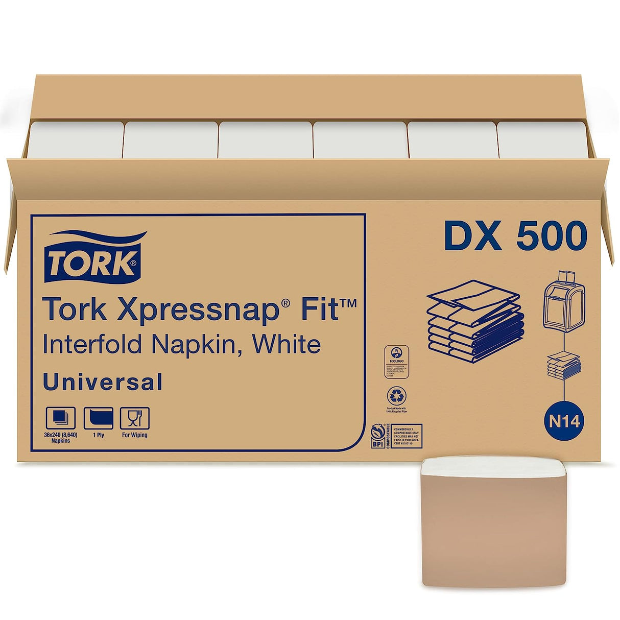 TorkÂ® Xpressnap Fit Interfold Napkins, White, 240 Napkin Pack, 36 Packs (DX500)
