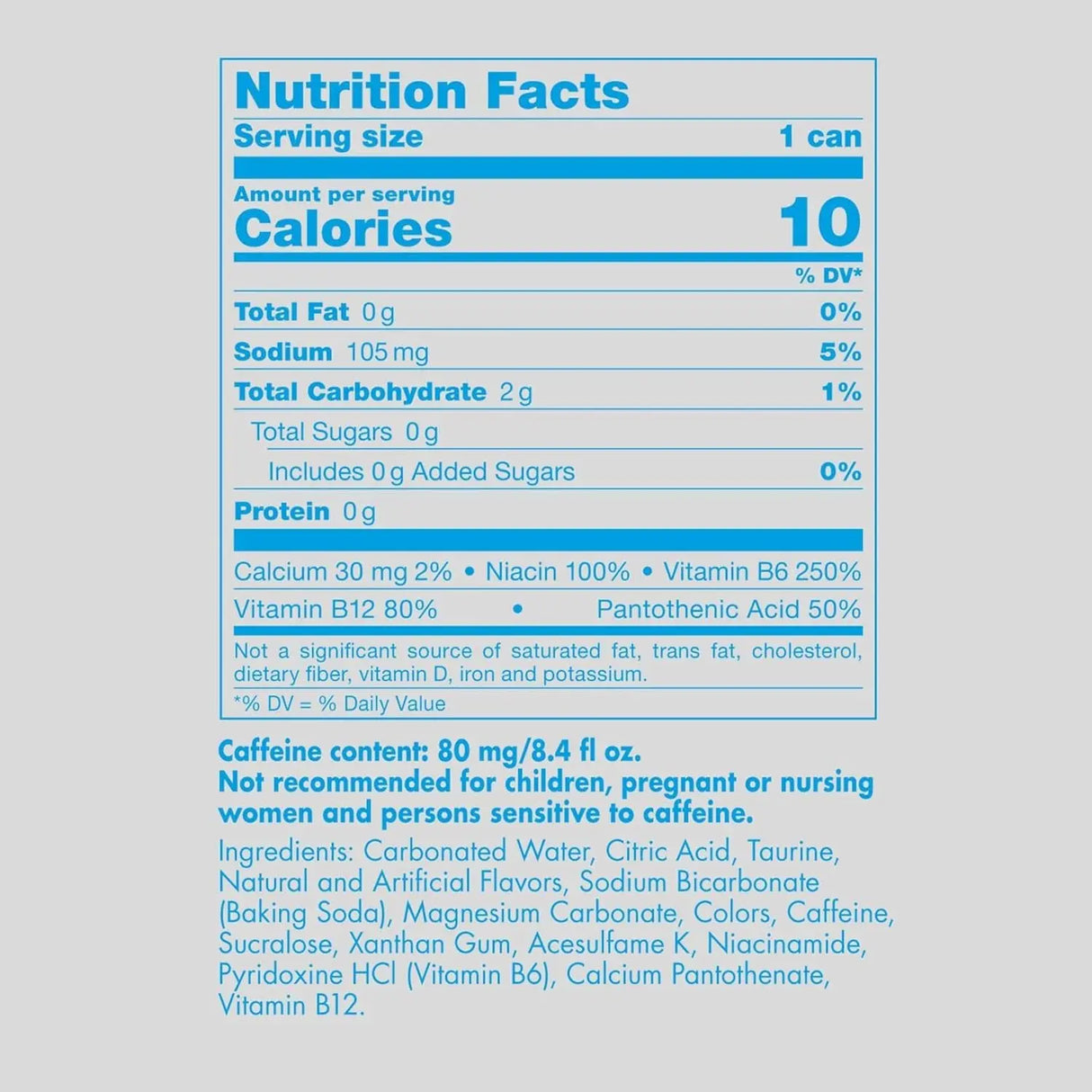 Sugar Free Energy Drink with 80Mg Caffeine plus Taurine & B Vitamins, 8.4 Fl Oz, 6 Packs of 4 Cans (Pack of 24)