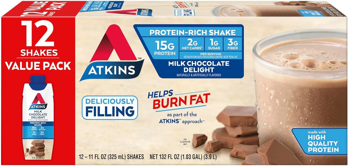 Milk Chocolate Delight High Protein Shake, 15G Protein, Low Glycemic , 2G Net Carb, 1G Sugar, Keto Friendly , Chocolate Flavored Protein Shakes, 12 Count