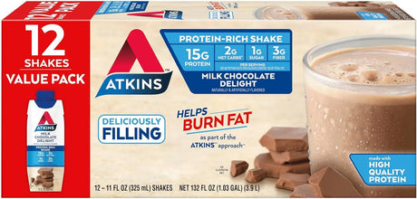 Milk Chocolate Delight High Protein Shake, 15G Protein, Low Glycemic , 2G Net Carb, 1G Sugar, Keto Friendly , Chocolate Flavored Protein Shakes, 12 Count